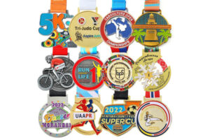 Colorful medals of various designs for sports and events