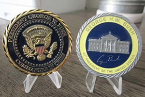 Two Presidential Challenge Coins featuring George H.W. Bush (41st President) and George W. Bush (43rd President)