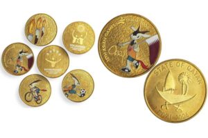 Gold coins featuring designs from the 2006 Asian Games in Qatar