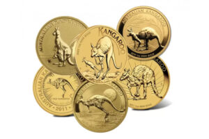 Various Australian Kangaroo gold coins featuring kangaroo designs