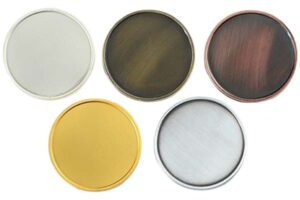 Blank metal coins in various colors and finishes.