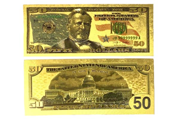 24k Gold $ 50 dólares de factura de billete